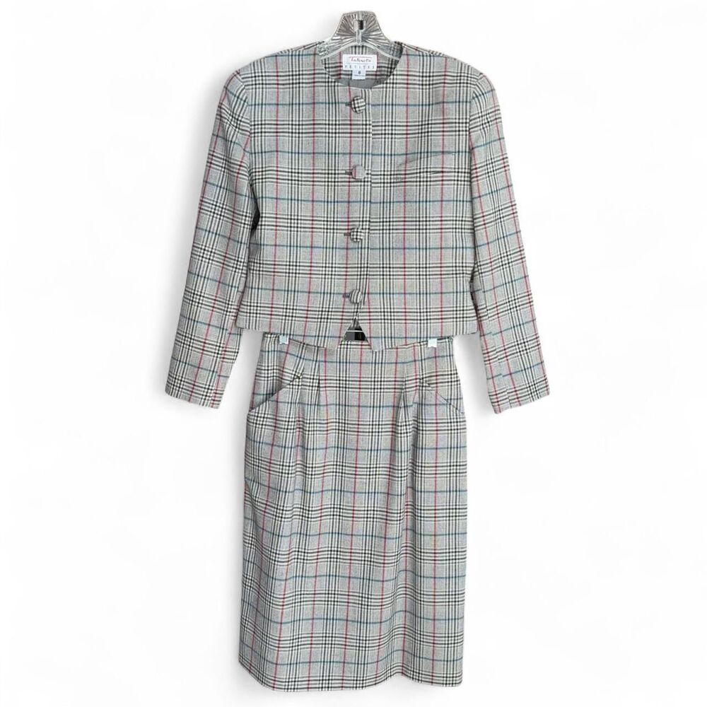 Vintage Talbots Plaid 2 pieces skirt suit set size 6